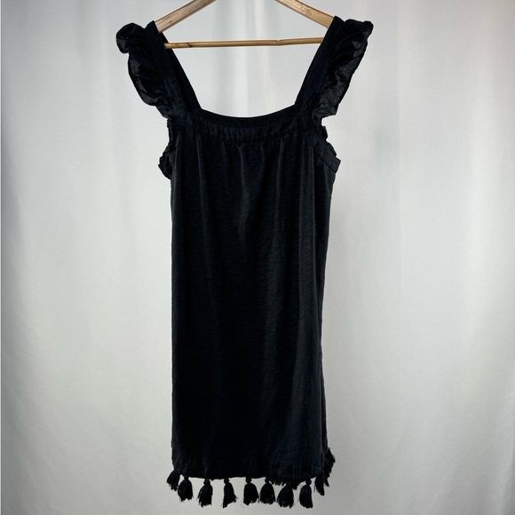 Vineyard Vines Square Neck Cotton Tassel Cover Up Mini Dress in Black Size Small - Picture 1 of 6